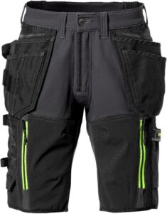Fristads 2567 STP Hantverkarshorts – svart/gul, 4‑vägs stretch